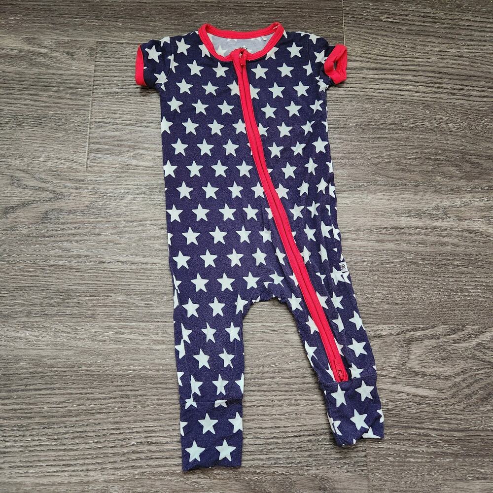 Bums & Roses Navy Star Short Sleeve Romper, 3-6 months